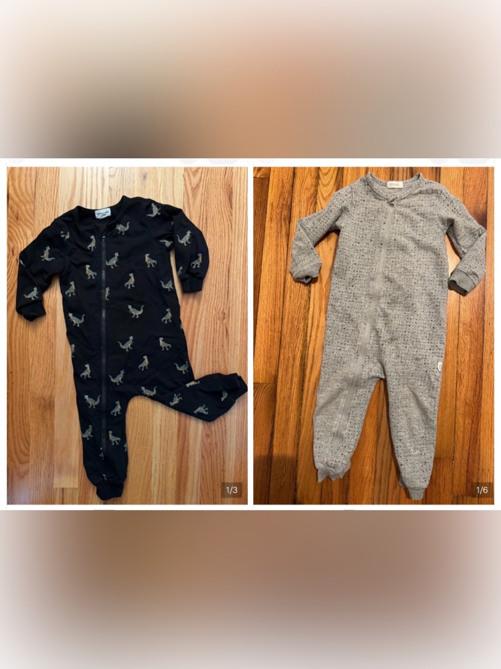 Set of 2 Miles the label Toddler Grey One-Piece Zip Pajamas 18 & 24 month size